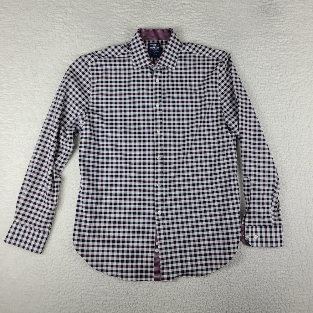 Society of‎ Threads Dress Shirt Mens Medium No Iron 4 Way Stretch Button Up